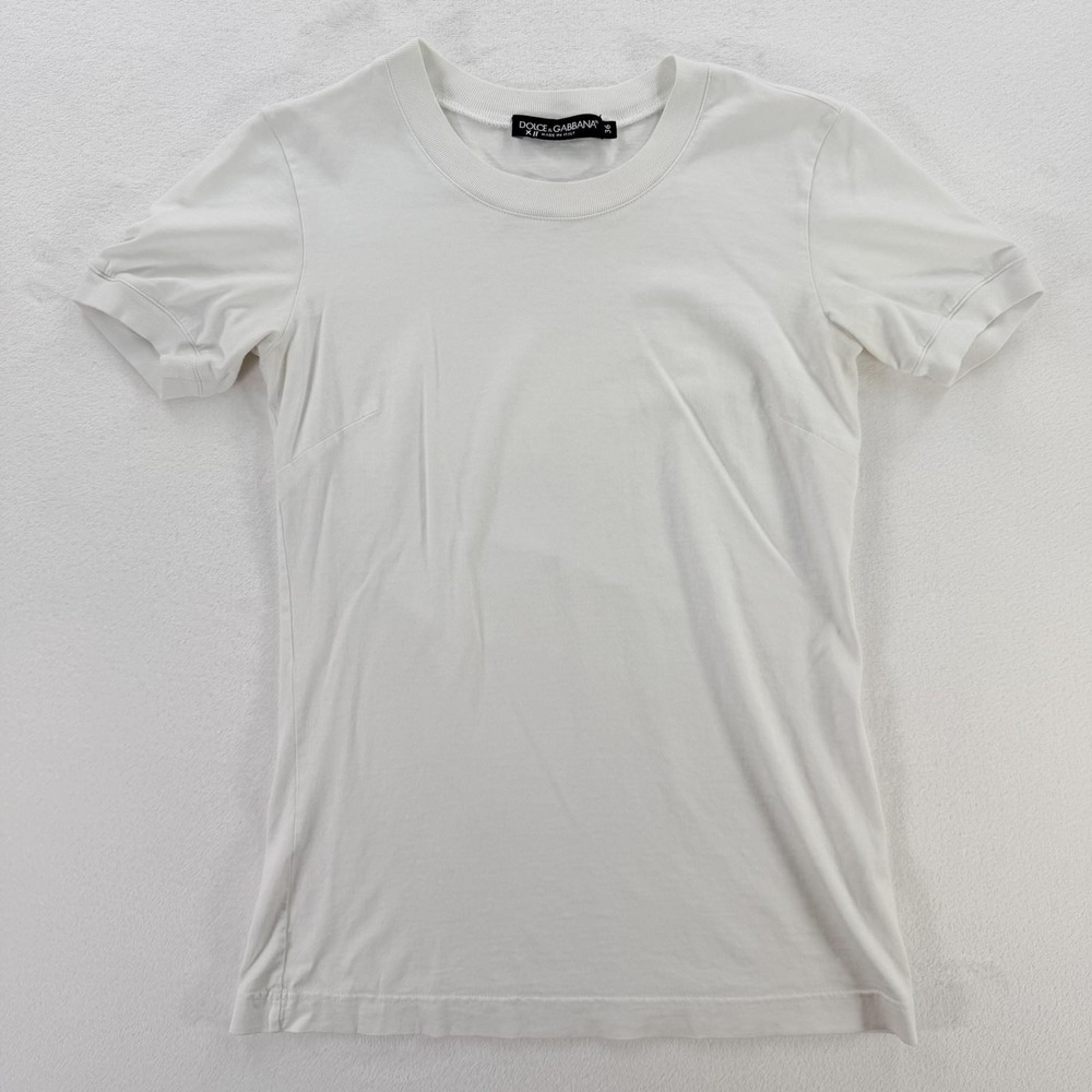 Dolce & Gabbana Shirt Womens 36 White Crewneck Short Sleeve Cotton Italy Jersey